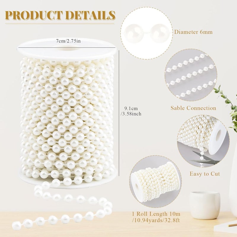 AdasBridal Craft String Pearls Bead 6MM, 33 Feet Ivory Fake Pearl Garland Beads Trim for Wedding Christmas Tree Decorations DIY - Image 2